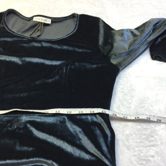 Frock Shop Fit & Flare Dress Size L Womans Gray Blue Stretch Velvet Long Sleeve - Picture 14 of 16